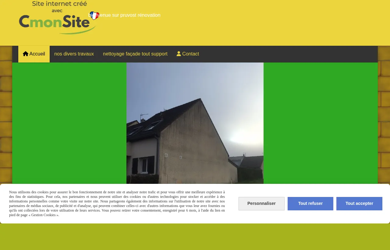 Capture du site Pruvost Rénovation original, mise en page dense et datée.